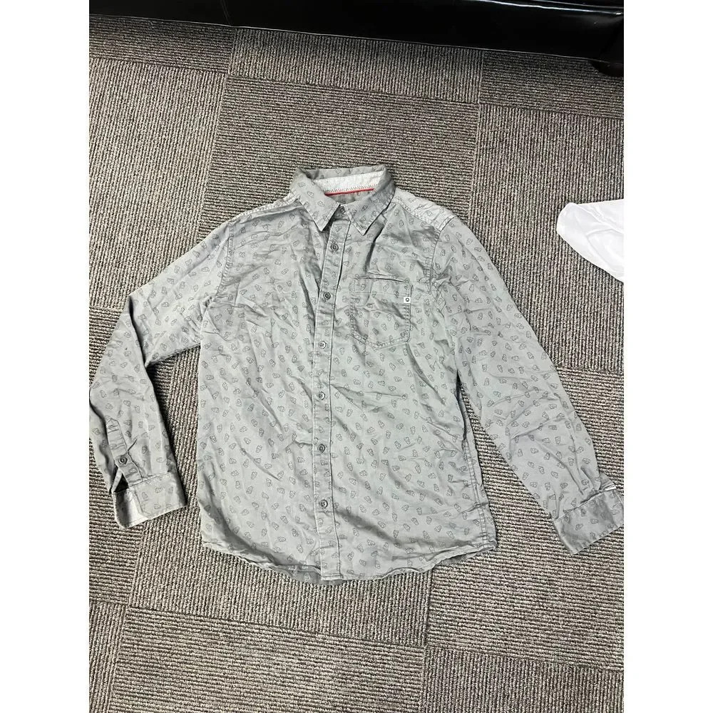 Marmot Men’s casual Gray Button-Down Shirt with Cute Animal Print Long Sleeve